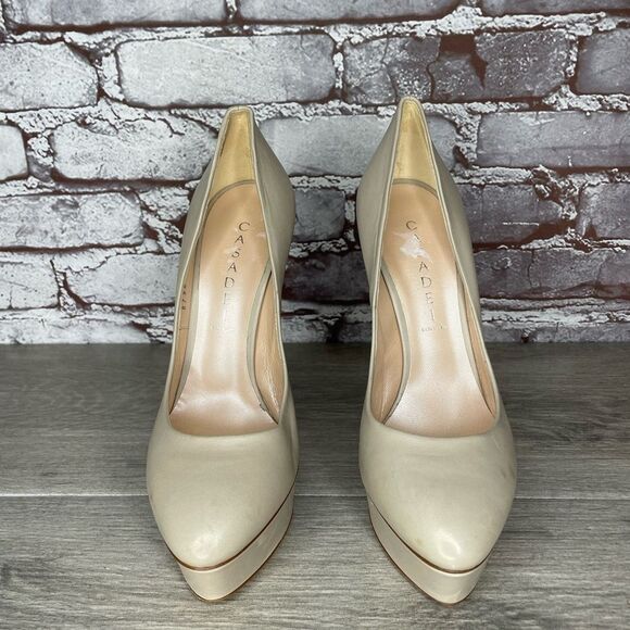 Casadei Cream Tan Patent Leather Platform Heels - Picture 2 of 15